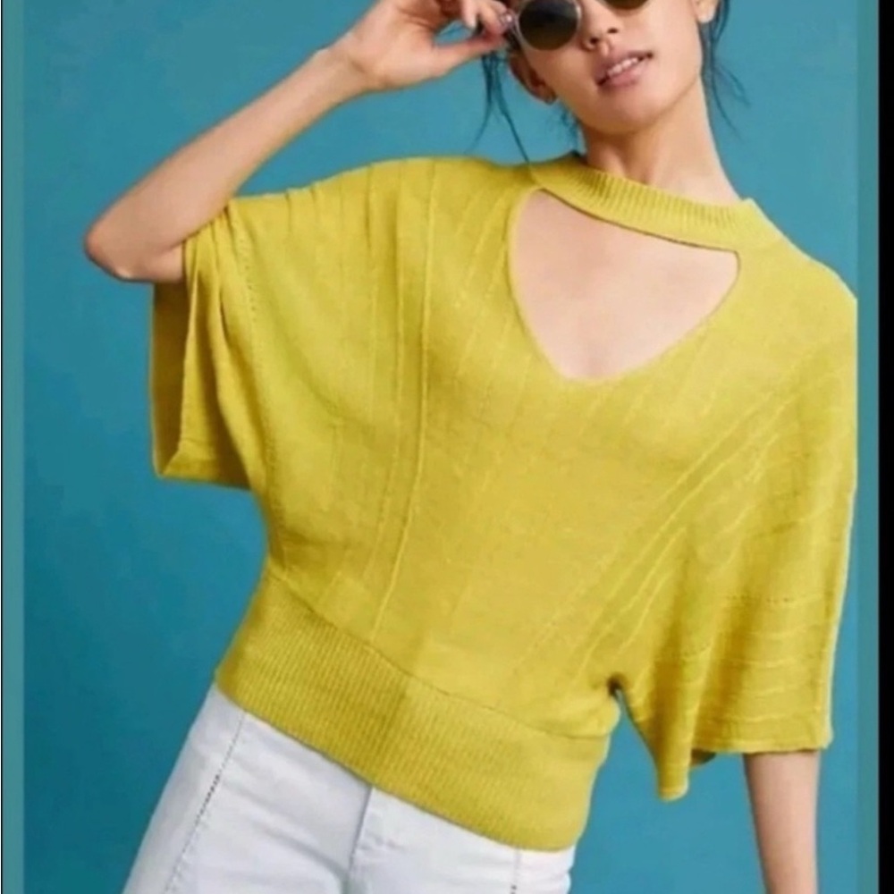 Anthropologie Knitted & Knotted
Chartreuse Linen Blend Slouchy Sweater Sz M